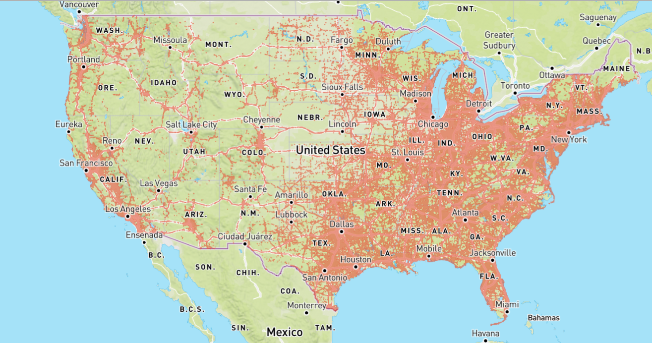 Zasięg LTE operatara AT&T w USA